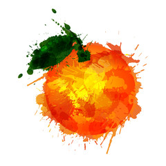 Orange  made of colorful splashes on white background