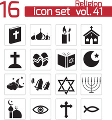 Vector black religion icons set