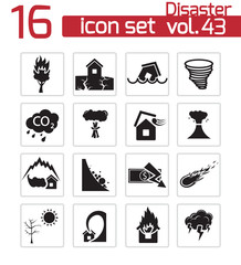 Vector black disaster icons set