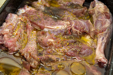 Tray of uncooked spare lamb