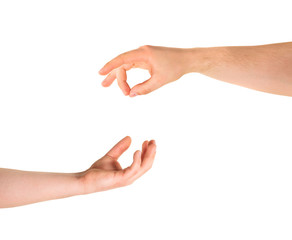 Begging for help hand gesture isolated