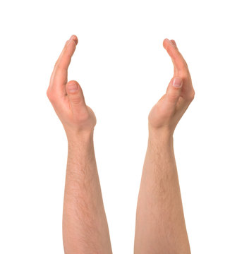 Holding between two hands gesture isolated