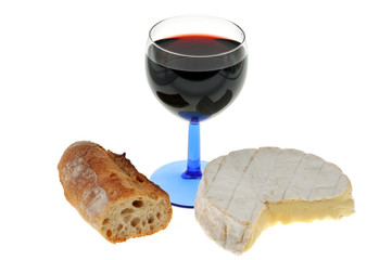 Camembert, pain et verre de vin
