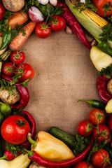 Vegetables over linen background