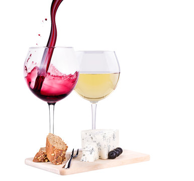 white and red wine  with cheese