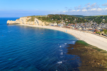 Etretat, aerial view of village on Normandy coast, France