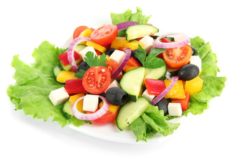 Tasty Greek salad isolated on white