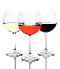 Assortment of wine in glasses isolated on white