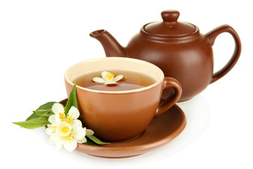 Cup of tea with jasmine, isolated on white