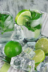 Glasses of cocktail with ice