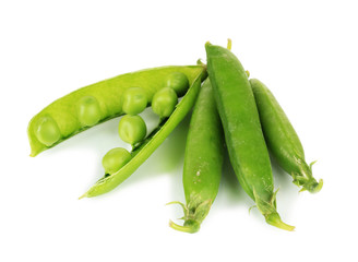 Sweet green peas isolated on white