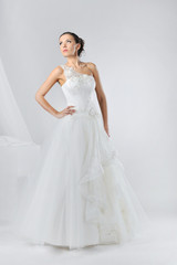 Fototapeta na wymiar Beautiful bride in a luxurious wedding dress