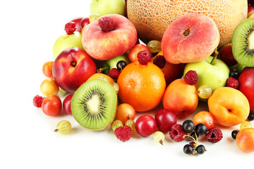 Assortment of juicy fruits, isolated on white