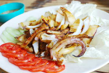 Roasted squid on dish