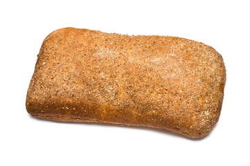 fresh whole rye bread over white background