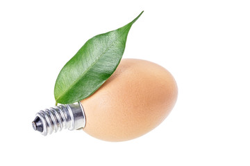 Surreal hybrid of light bulb and egg isolated on white