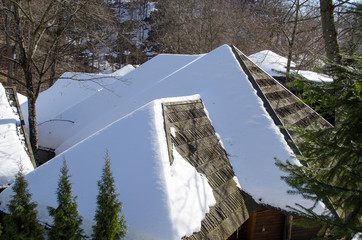 old village houses roofs cover snow winter forest