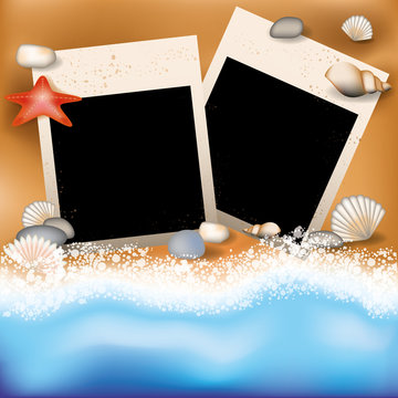 Summer photoframe with starfish, vector illustration