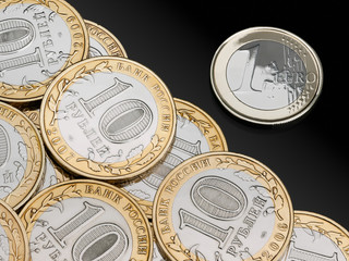Coins Roubles and Euro