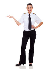 female airline pilot presenting