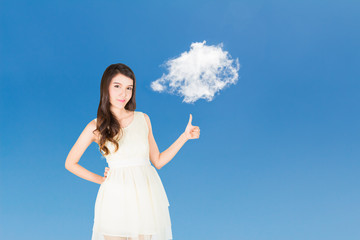 Beautiful girl and cloud, cloud computing concept