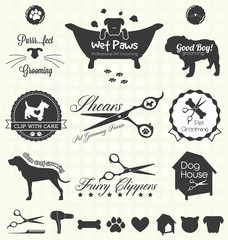 Vector Set: Pet Grooming Labels - obrazy, fototapety, plakaty