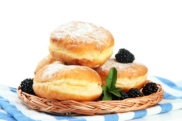 Tasty donuts with berries, isolated on white