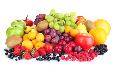 Fresh fruits and berries isolated on white