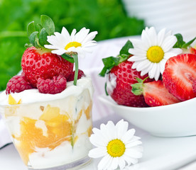 Leichter Sommergenuss: Joghurt, Erdbeeren und Himbeeren
