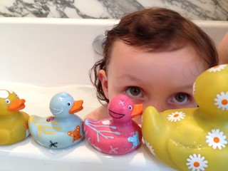 baby girl in bath