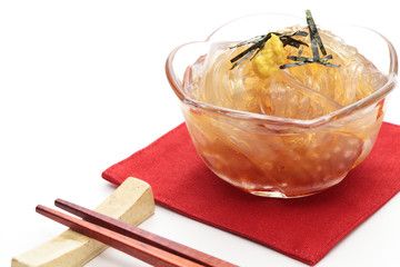 Japnese cuisine, Gelidium jelly Tokoroten with chopsticks