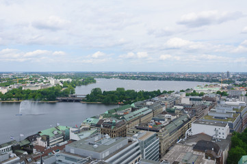 Fototapeta premium The city of Hamburg, view from the St.Peter's cathedral