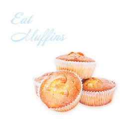 tasty muffin cakes bakground,  on white