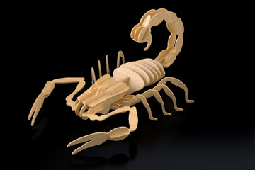 Wooden Scorpion Isolated On Black Background