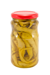 ecologic green peppers preserve glass pot isolated