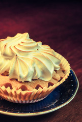 cupcake on a blue plate