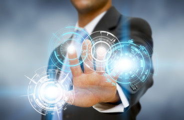 Businessman touching tactile interface
