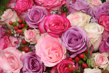 Bridal arrangement in purple and pink