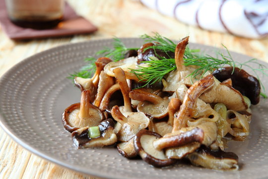 fried shiitake mushrooms on a plate