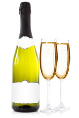 Bottle and glasses with champagne