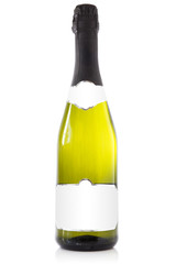 Bottle of champagne with white label