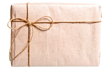 parcel wrapped in brown paper and tied with twine