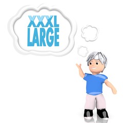 3d graphic of a x-large XL icon  thought by a 3d character