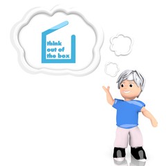 think out of the box sign  thought by a 3d character