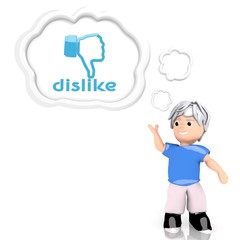dislike symbol  thought by a 3d character