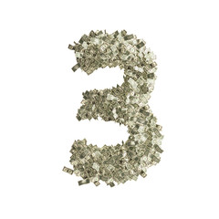 Nummer 3 gebildet aus Dollar Banknoten