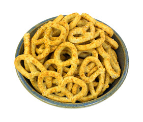 Bowl of honey and oat flavored pretzels