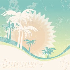 Fototapeta na wymiar Summer holiday card on grunge background, vector