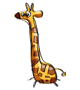 Cartoon baby giraffe in a naif childish drawing style