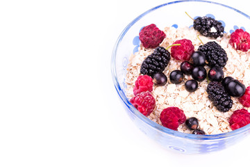 Oat flake porridge with fresh berries isolated